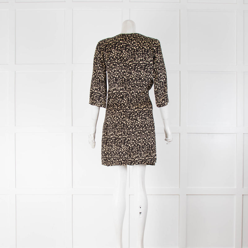 BA & SH Black Yellow V-Neck Knot Front Mini Dress