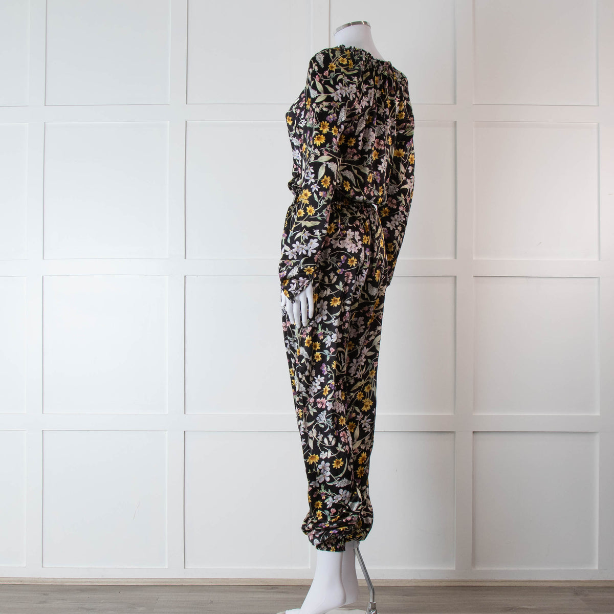 Ridley Black Multi Colour Floral Print Silk Jumpsuit