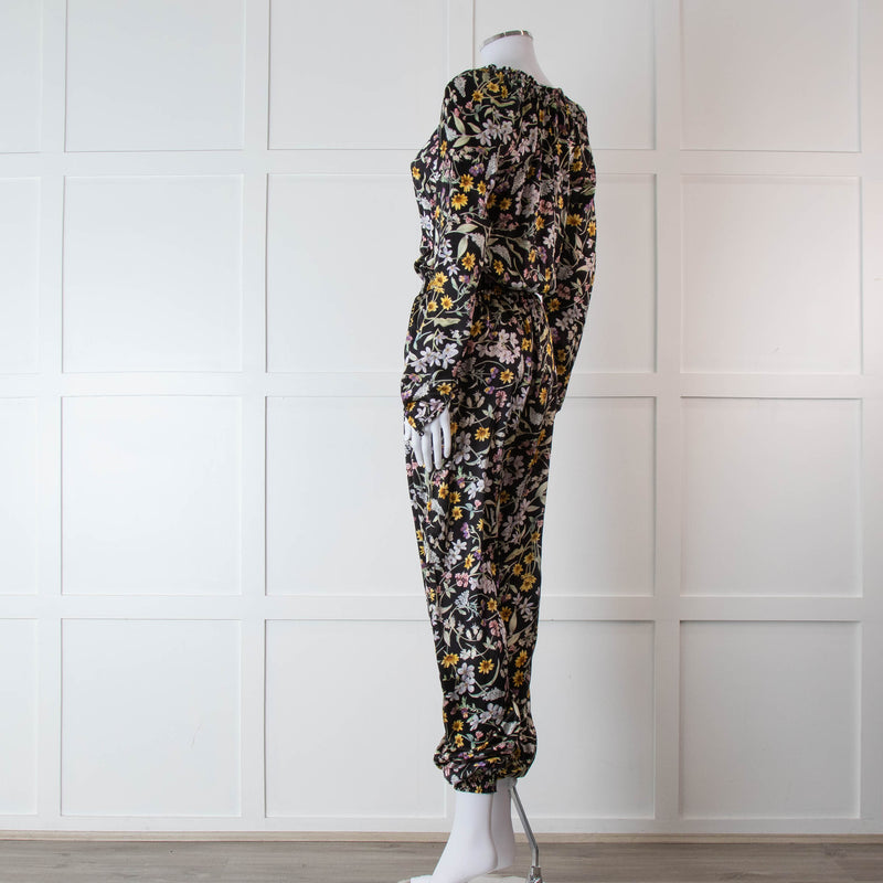 Ridley Black Multi Colour Floral Print Silk Jumpsuit