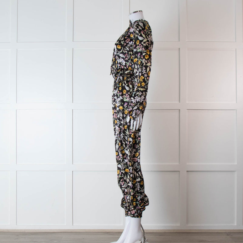 Ridley Black Multi Colour Floral Print Silk Jumpsuit