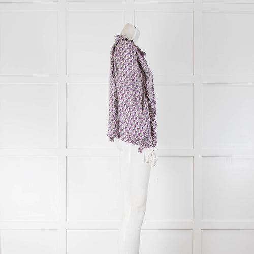 The New Society Cream Purple Flowers Frill Trim Shirt