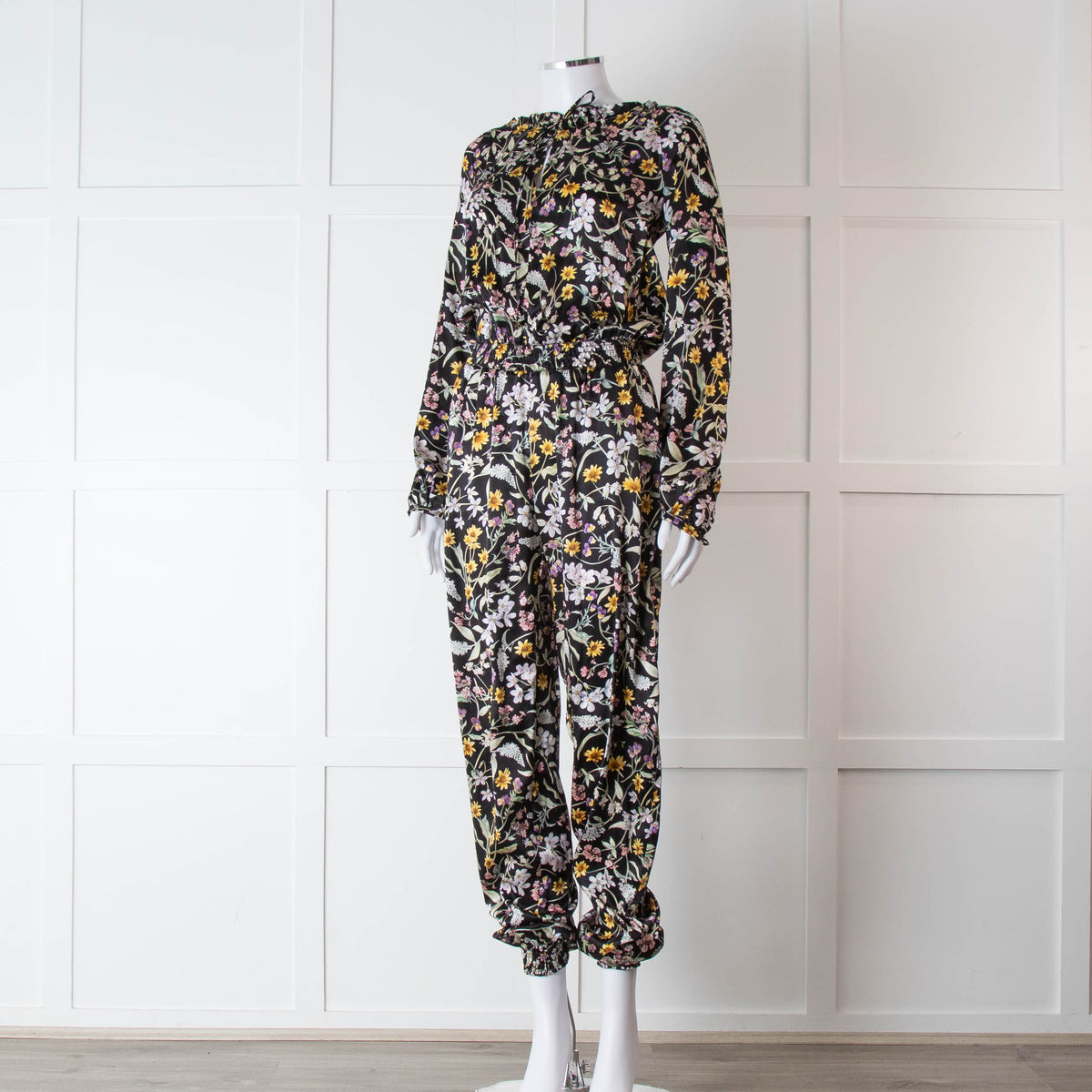 Ridley Black Multi Colour Floral Print Silk Jumpsuit