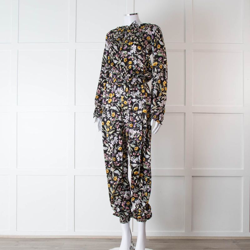 Ridley Black Multi Colour Floral Print Silk Jumpsuit