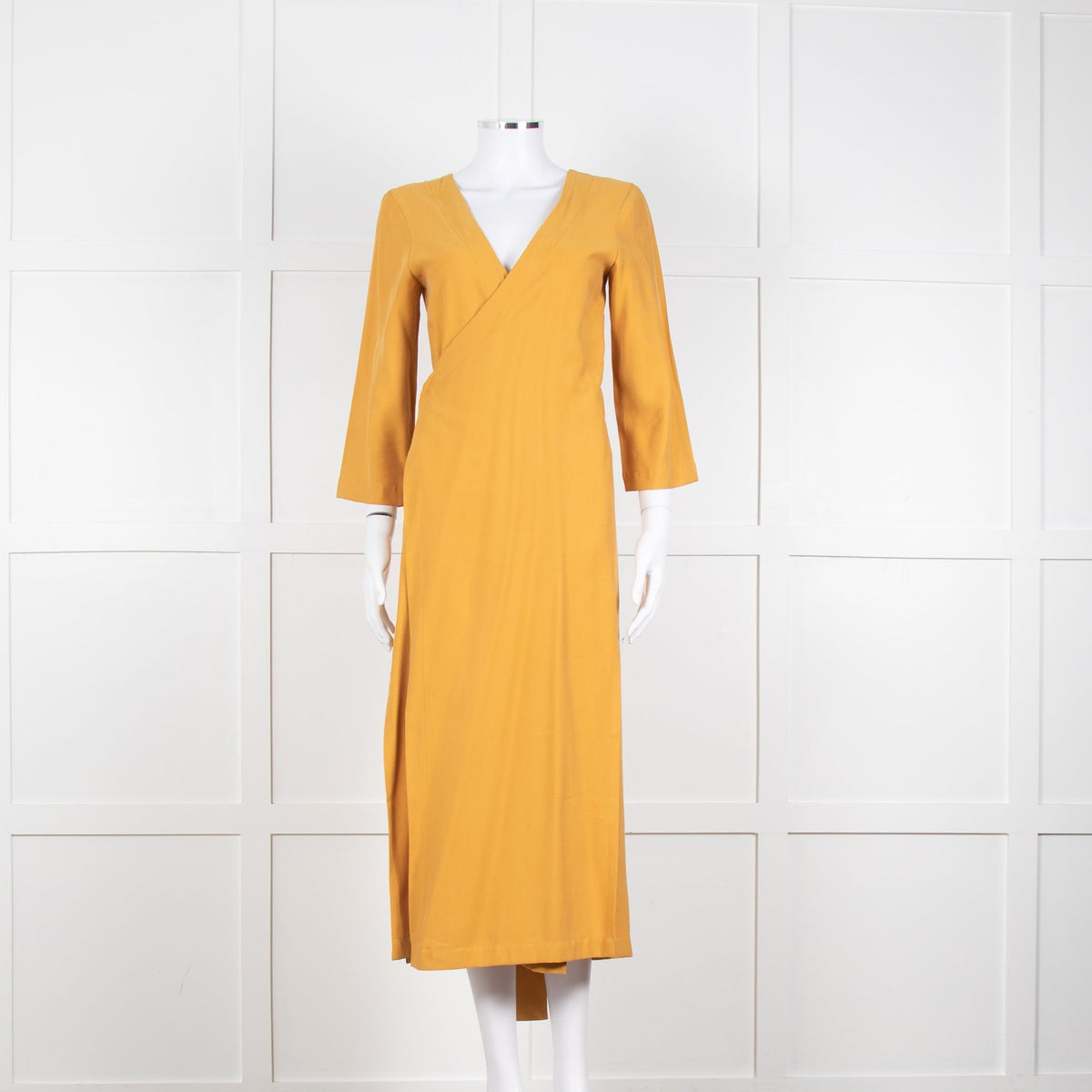 Haight Mustard  Yellow Wrap Dress with 3/4 Sleeves