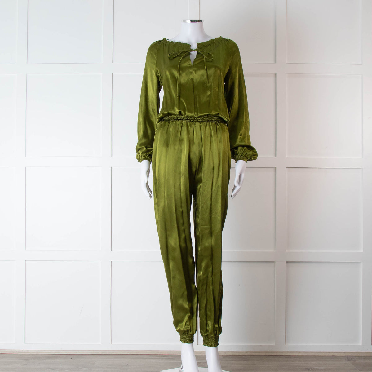 Ridley Green Silk Satin Long Sleeve Jumpsuit