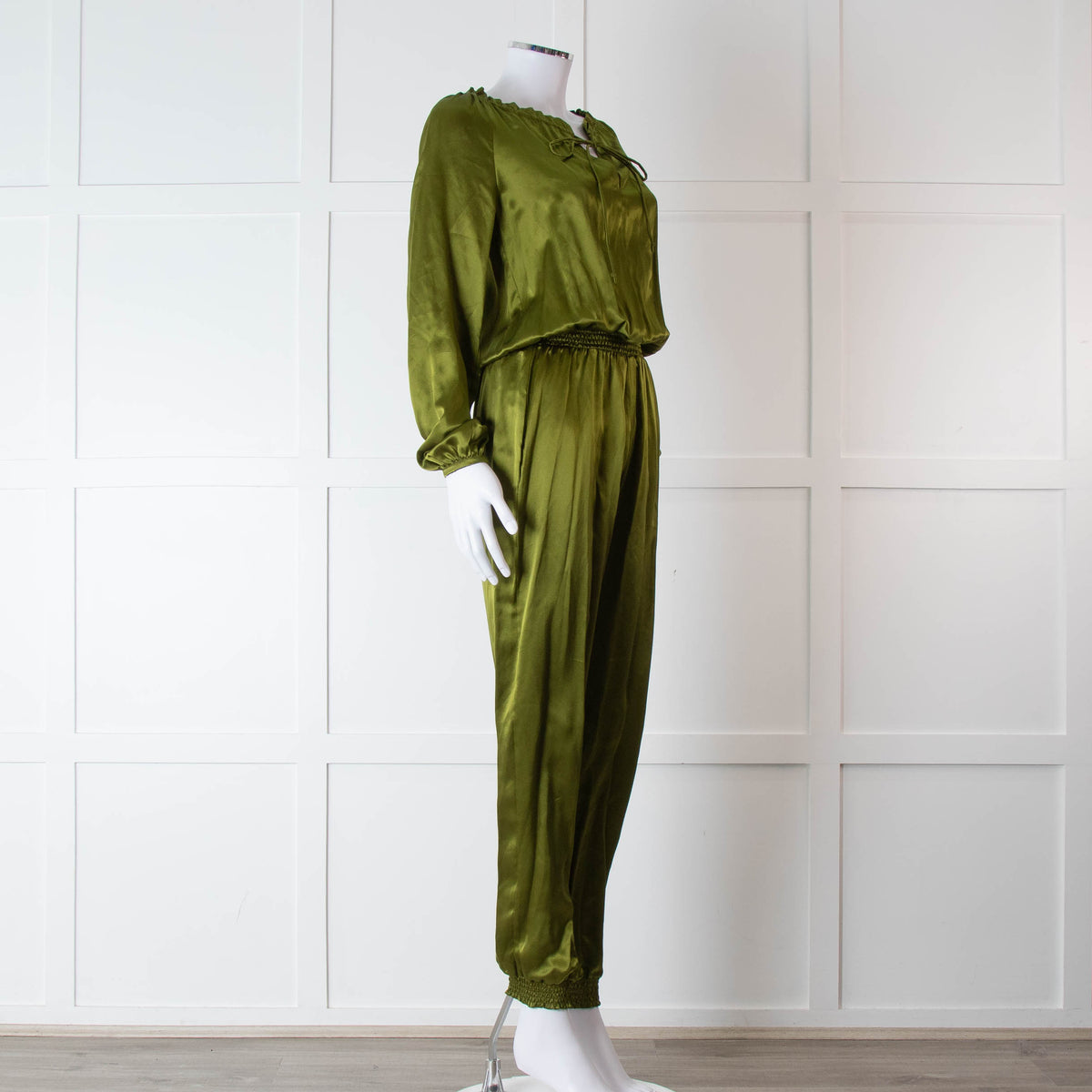 Ridley Green Silk Satin Long Sleeve Jumpsuit