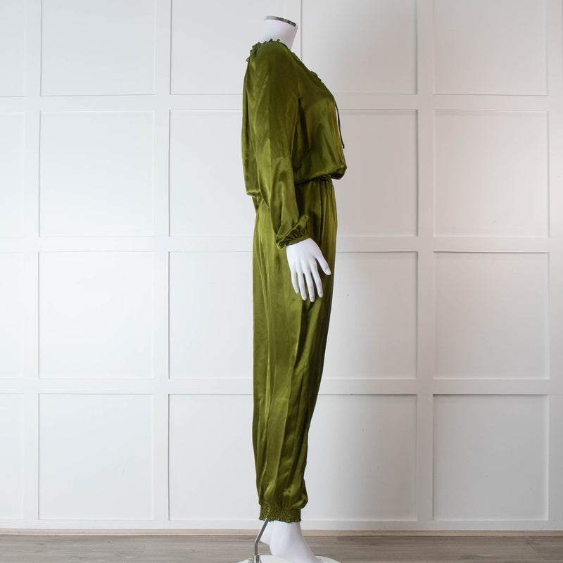 Ridley Green Silk Satin Long Sleeve Jumpsuit