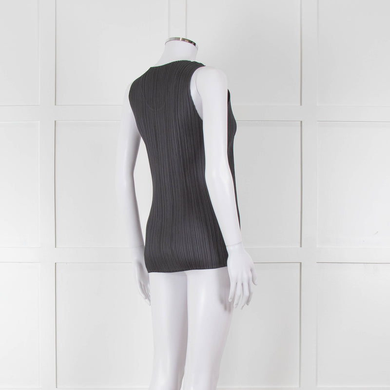 Issey Miyake Pleats Please Grey Pleated Sleeveless Top