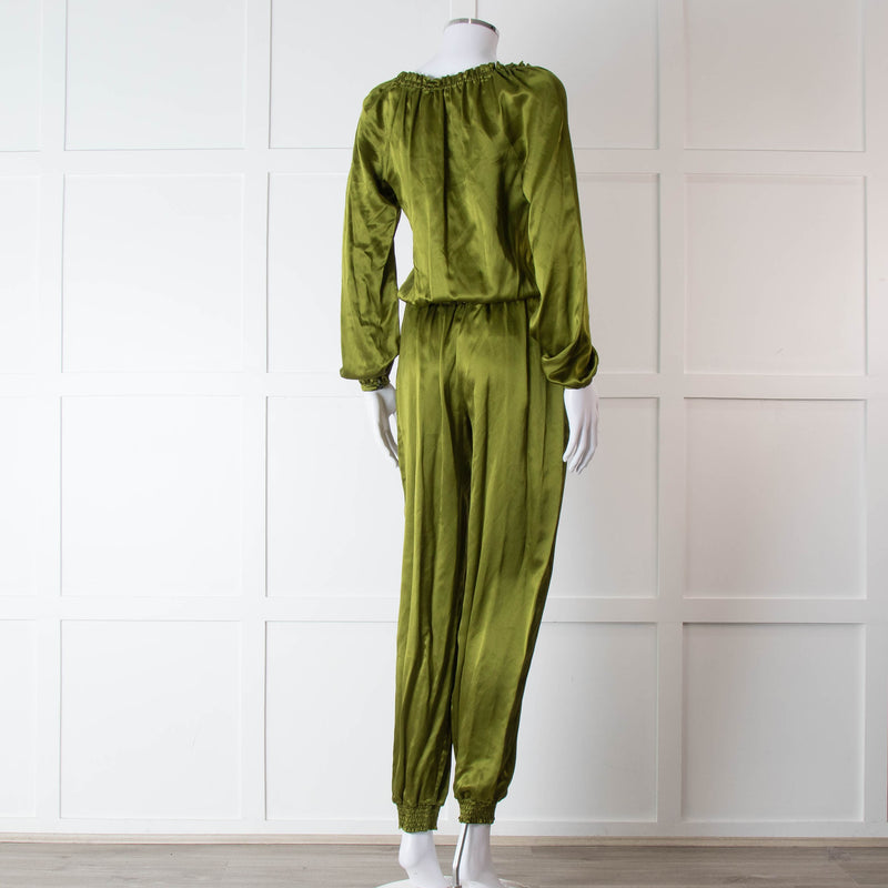 Ridley Green Silk Satin Long Sleeve Jumpsuit