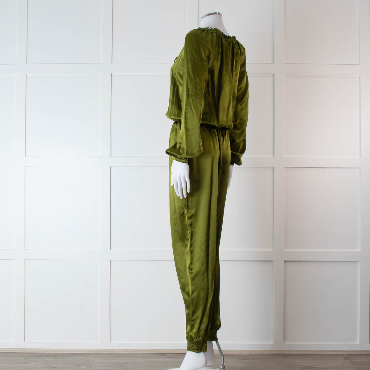 Ridley Green Silk Satin Long Sleeve Jumpsuit