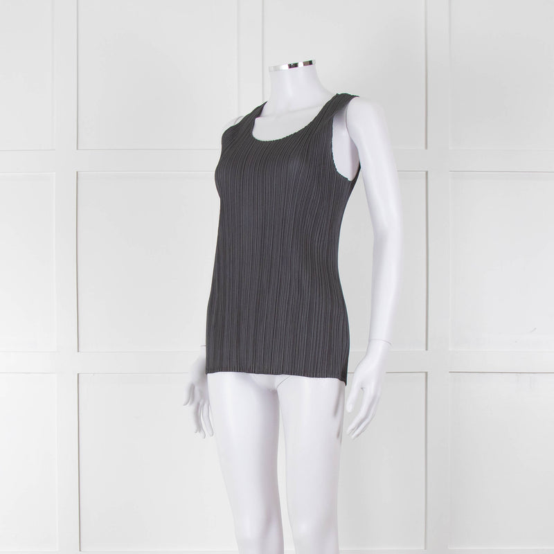 Issey Miyake Pleats Please Grey Pleated Sleeveless Top