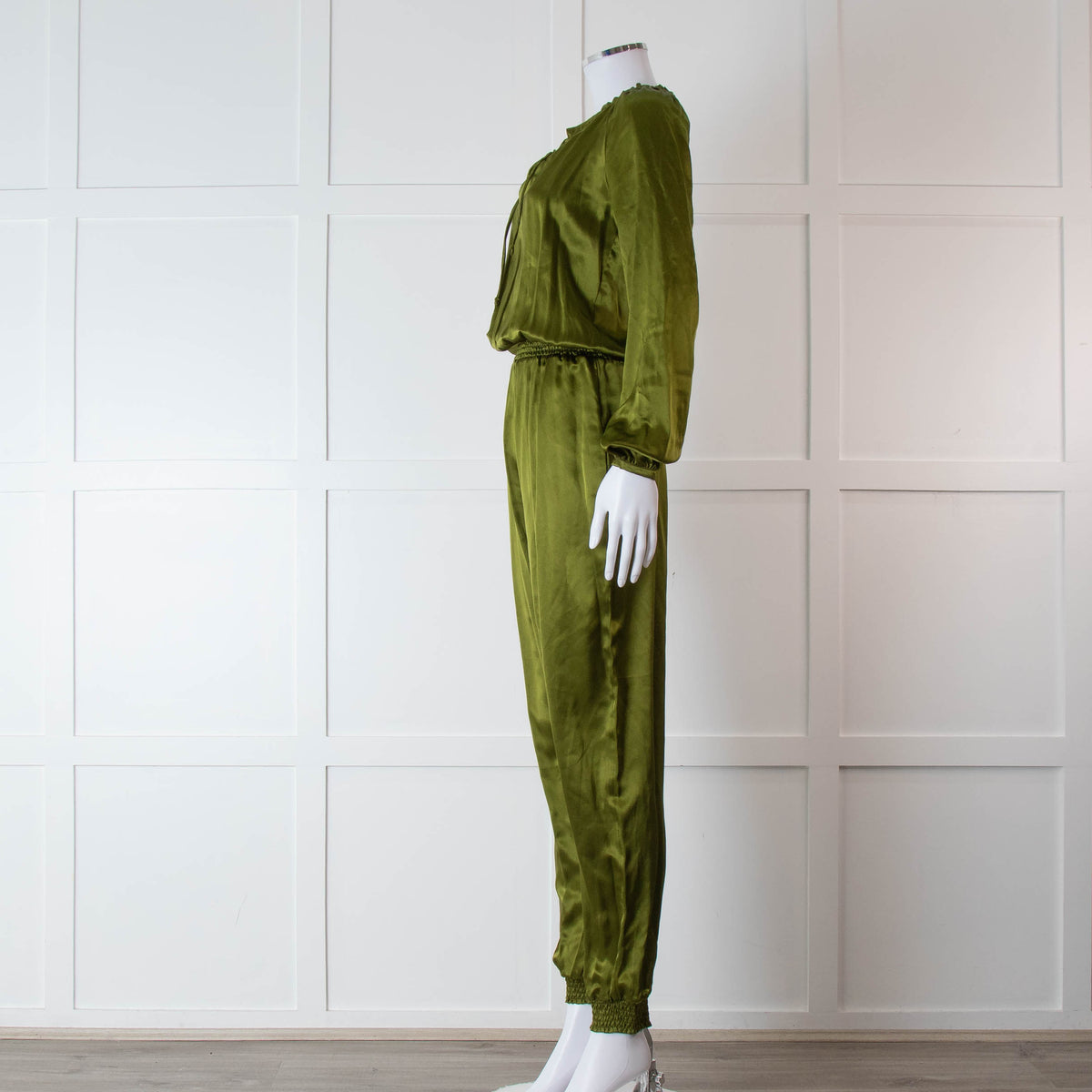 Ridley Green Silk Satin Long Sleeve Jumpsuit