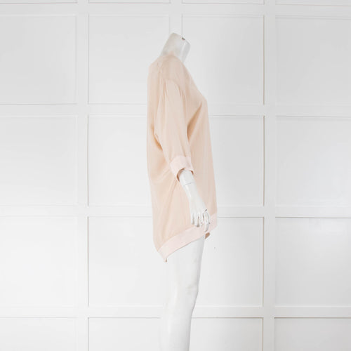 Stella McCartney Pale Pink Silk Oversized Short Sleeve Top