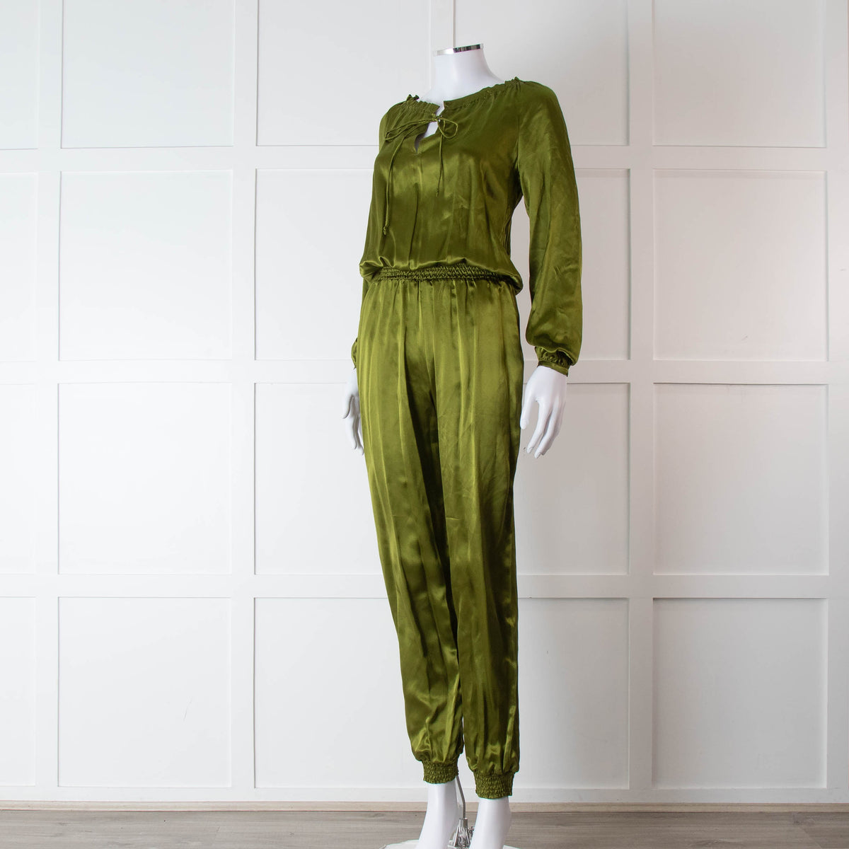 Ridley Green Silk Satin Long Sleeve Jumpsuit