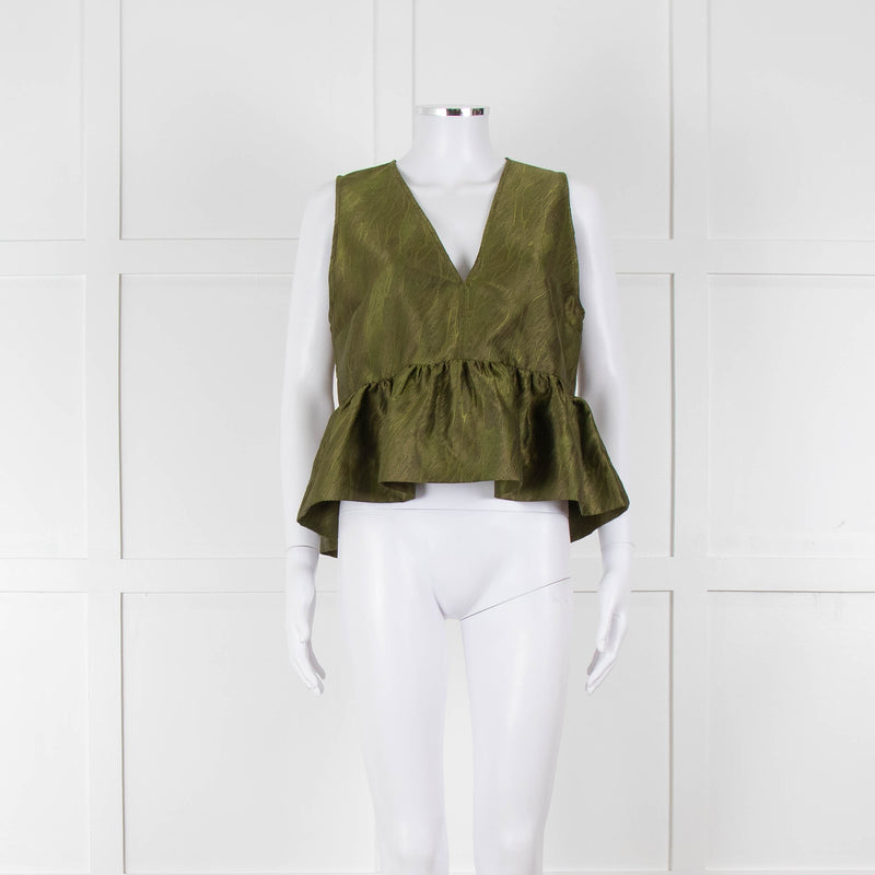 Ganni Green Short Sleeve Peplum Hem Top