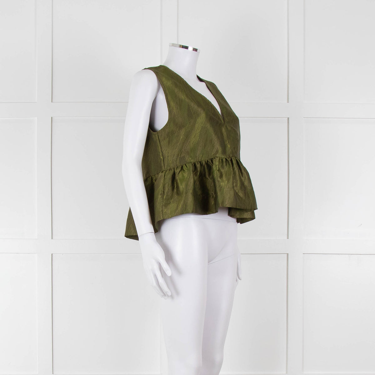 Ganni Green Short Sleeve Peplum Hem Top