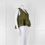 Ganni Green Short Sleeve Peplum Hem Top