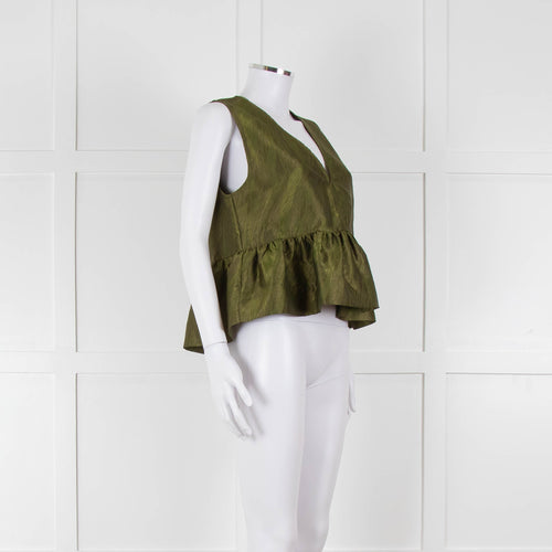 Ganni Green Short Sleeve Peplum Hem Top