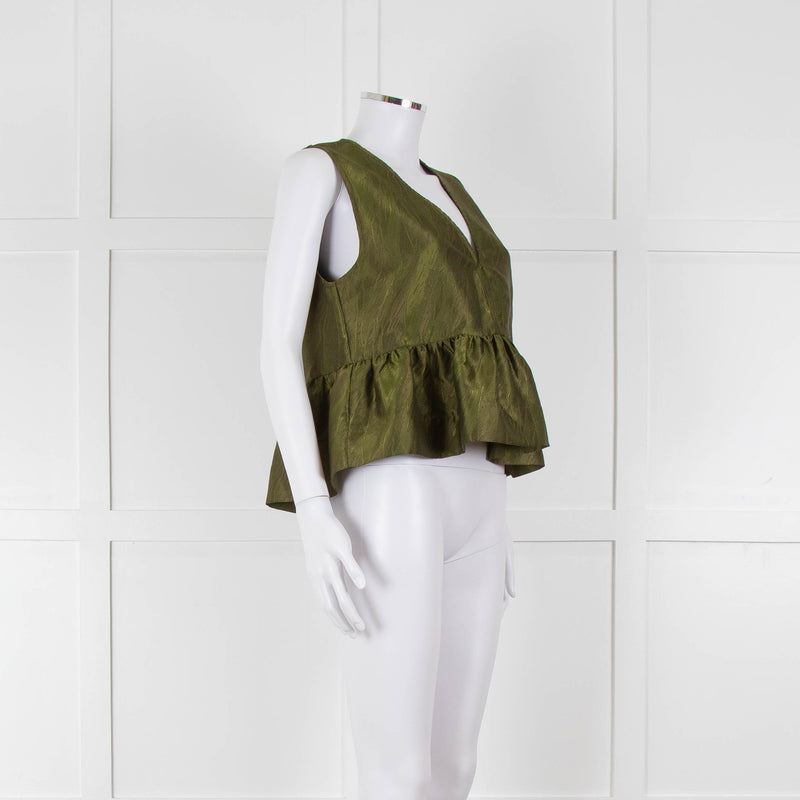 Ganni Green Short Sleeve Peplum Hem Top
