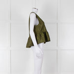 Ganni Green Short Sleeve Peplum Hem Top
