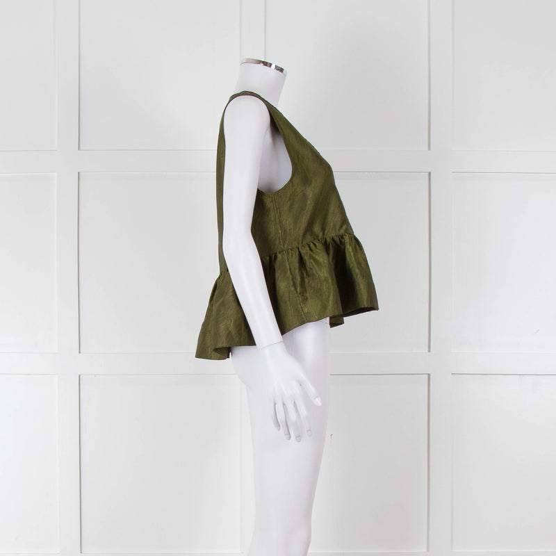 Ganni Green Short Sleeve Peplum Hem Top