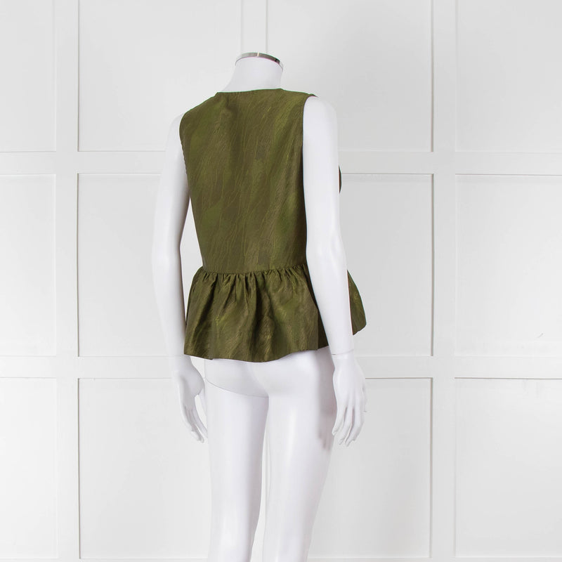 Ganni Green Short Sleeve Peplum Hem Top