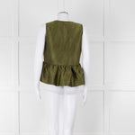 Ganni Green Short Sleeve Peplum Hem Top