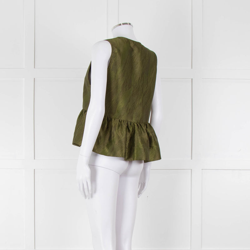 Ganni Green Short Sleeve Peplum Hem Top