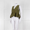 Ganni Green Short Sleeve Peplum Hem Top