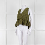 Ganni Green Short Sleeve Peplum Hem Top