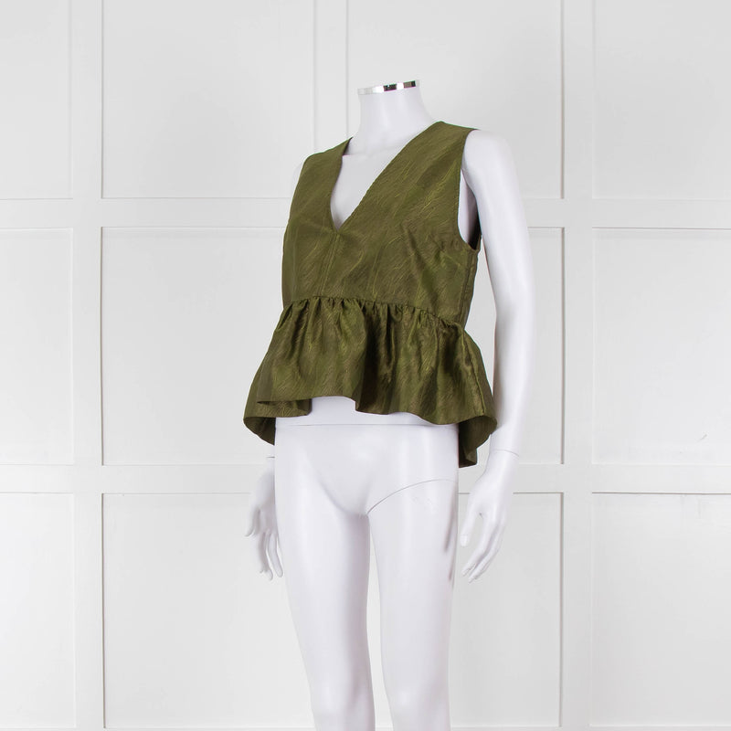 Ganni Green Short Sleeve Peplum Hem Top