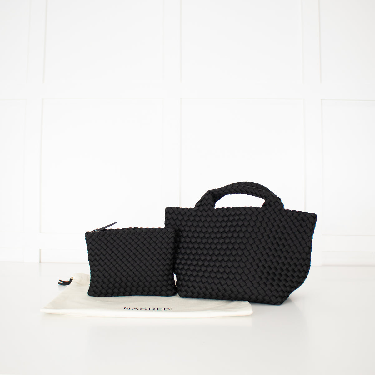 Naghedi Black Woven Small St Barths Top Handle Tote Bag