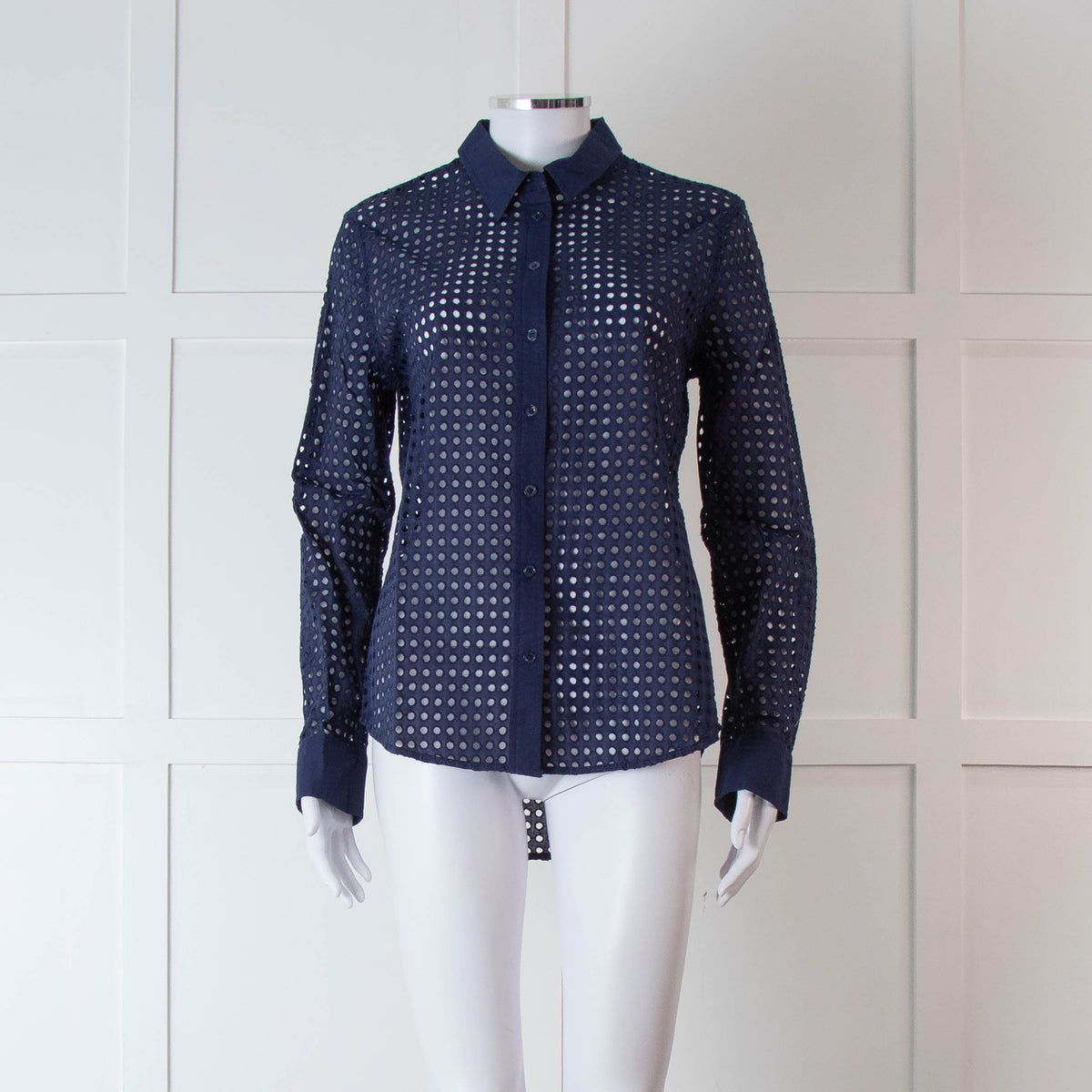 Equipment Navy Perforated Collard Shirt
