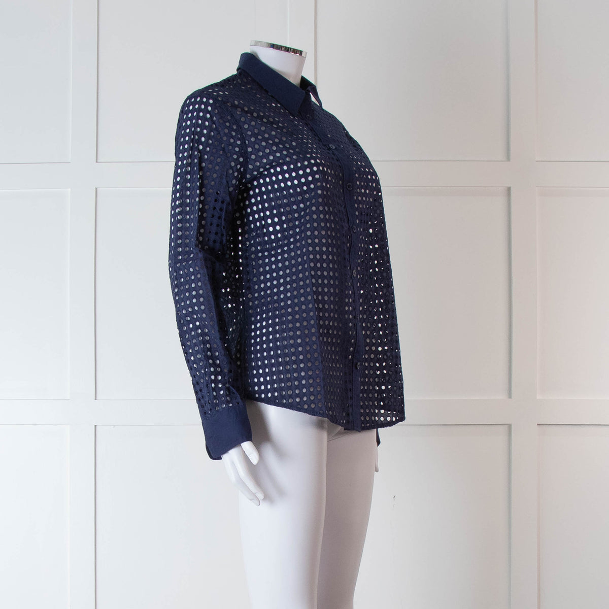 Equipment Navy Perforated Collard Shirt