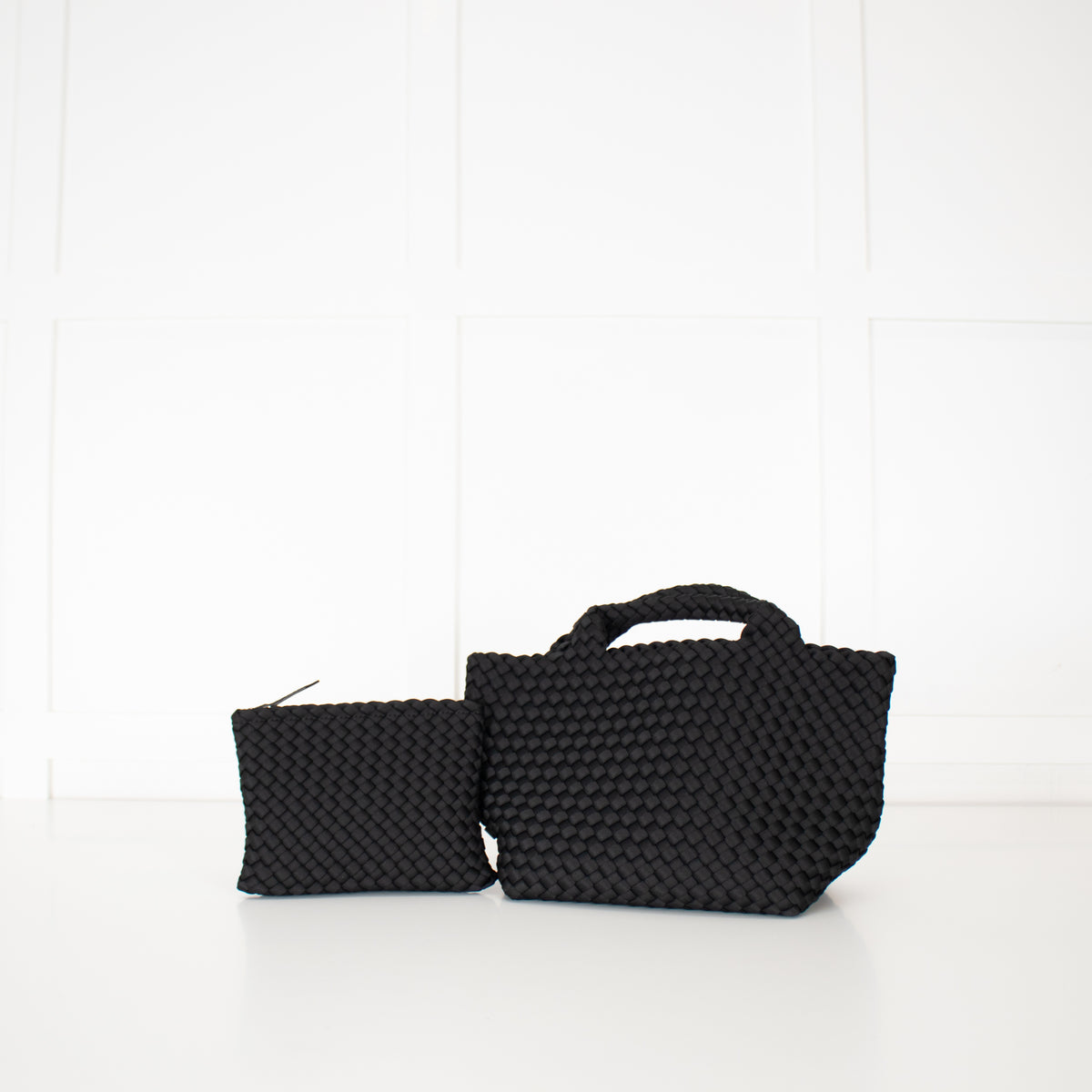 Naghedi Black Woven Small St Barths Top Handle Tote Bag