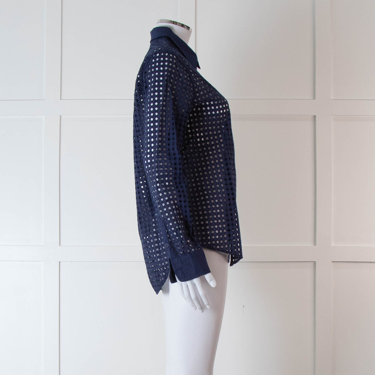 Equipment Navy Perforated Collard Shirt