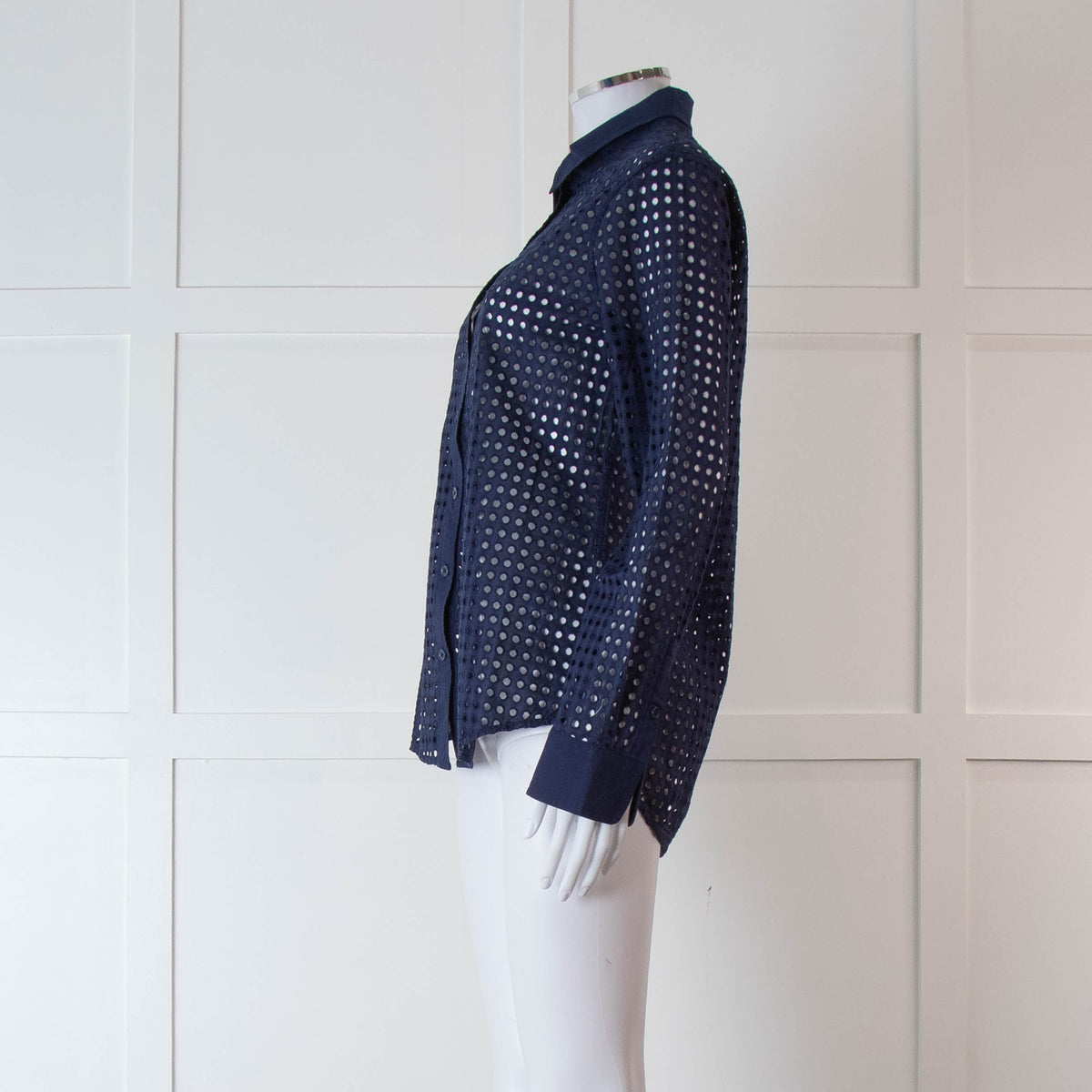 Equipment Navy Perforated Collard Shirt