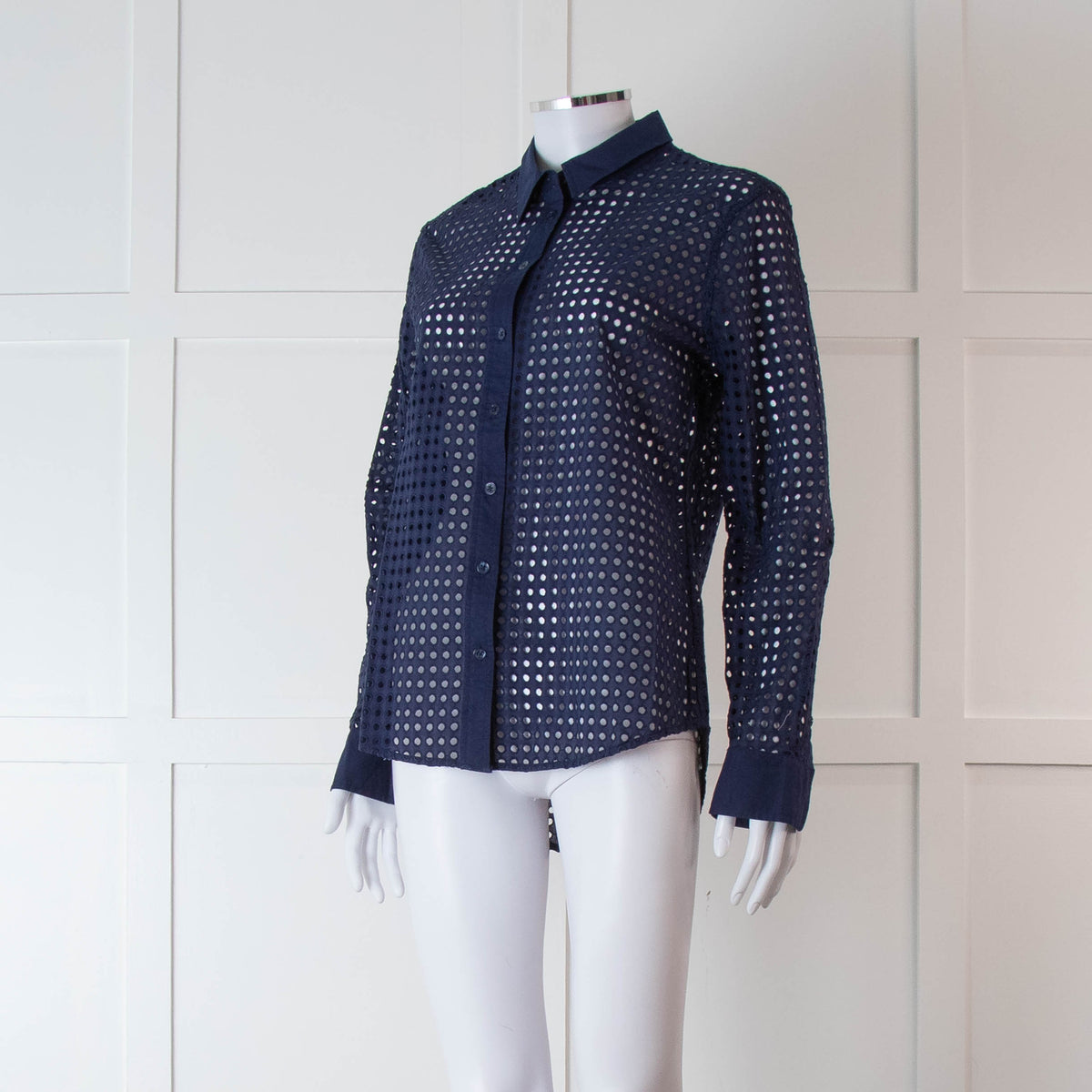 Equipment Navy Perforated Collard Shirt