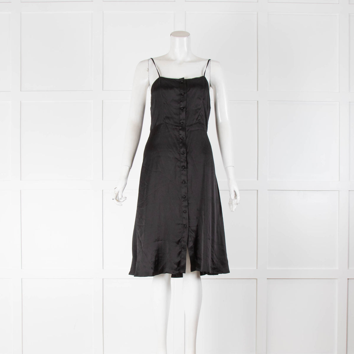 The Kooples Black Satin Spaghetti Strap Short Dress