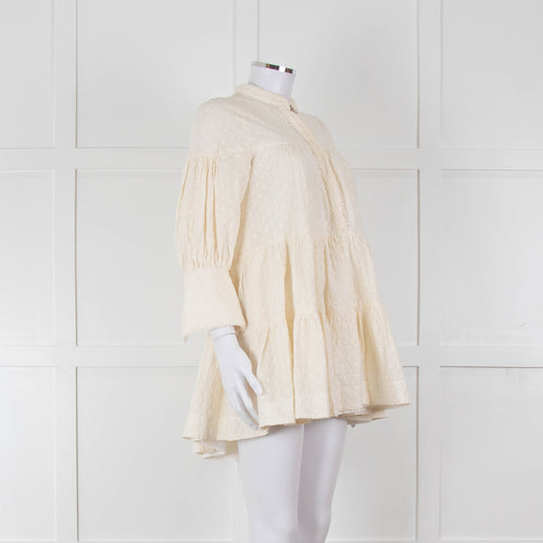 Shona Joy Cream Broderie Tiered Mini Dress