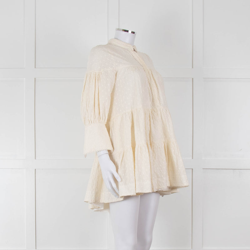 Shona Joy Cream Broderie Tiered Mini Dress