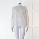 Oscar De La Renta White Broderie Long Sleeve Blouse