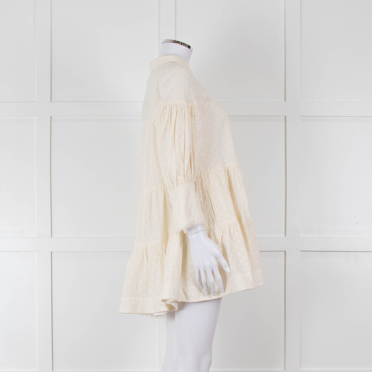 Shona Joy Cream Broderie Tiered Mini Dress