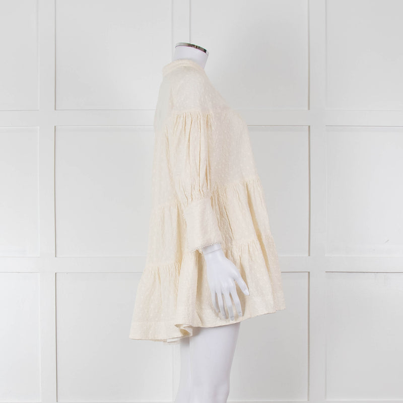 Shona Joy Cream Broderie Tiered Mini Dress