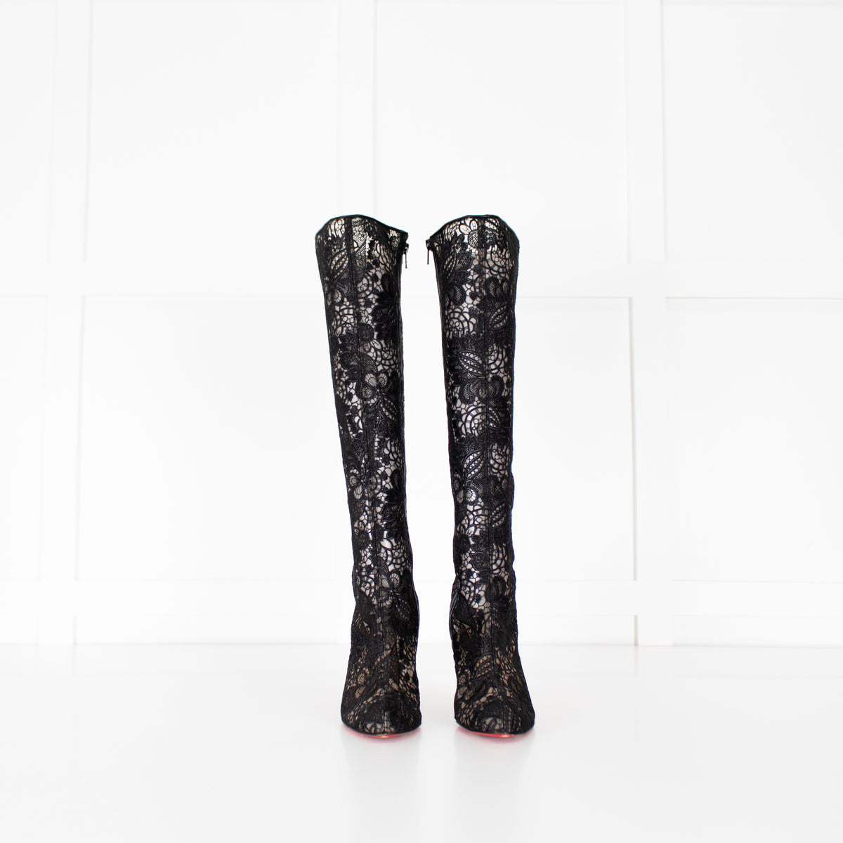 Christian Louboutin Black Lace Knee Boots