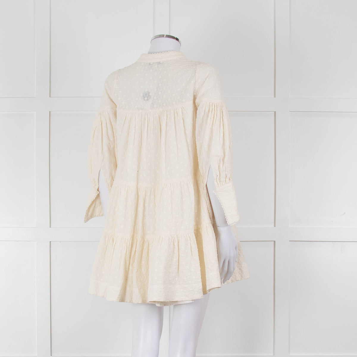 Shona Joy Cream Broderie Tiered Mini Dress