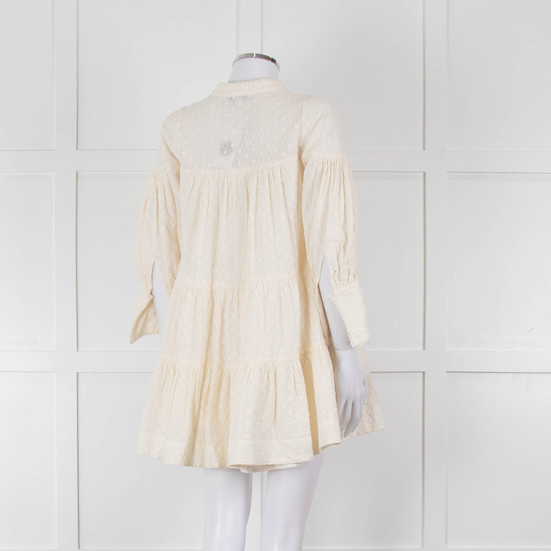Shona Joy Cream Broderie Tiered Mini Dress