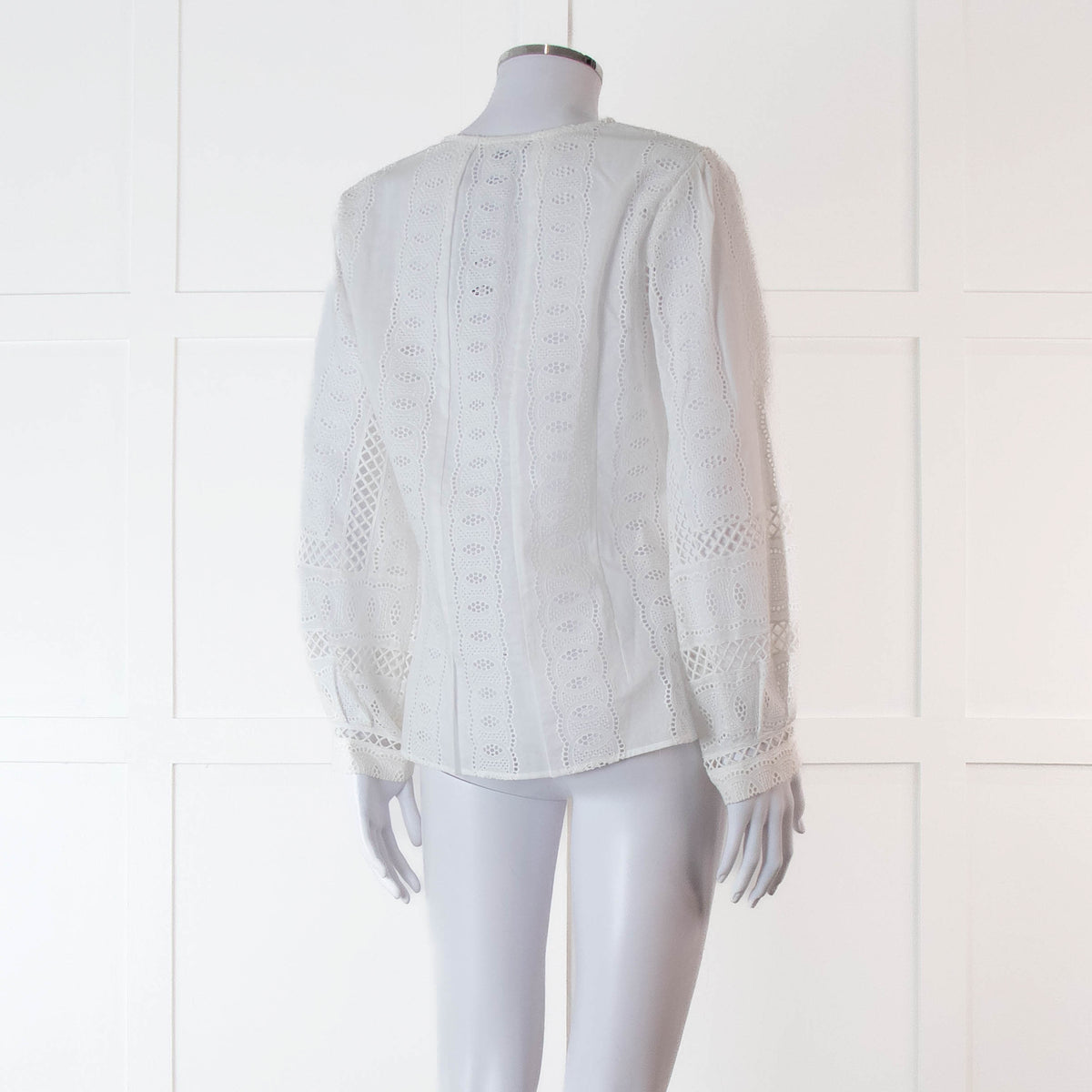 Oscar De La Renta White Broderie Long Sleeve Blouse