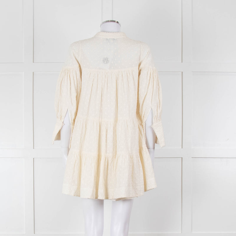 Shona Joy Cream Broderie Tiered Mini Dress