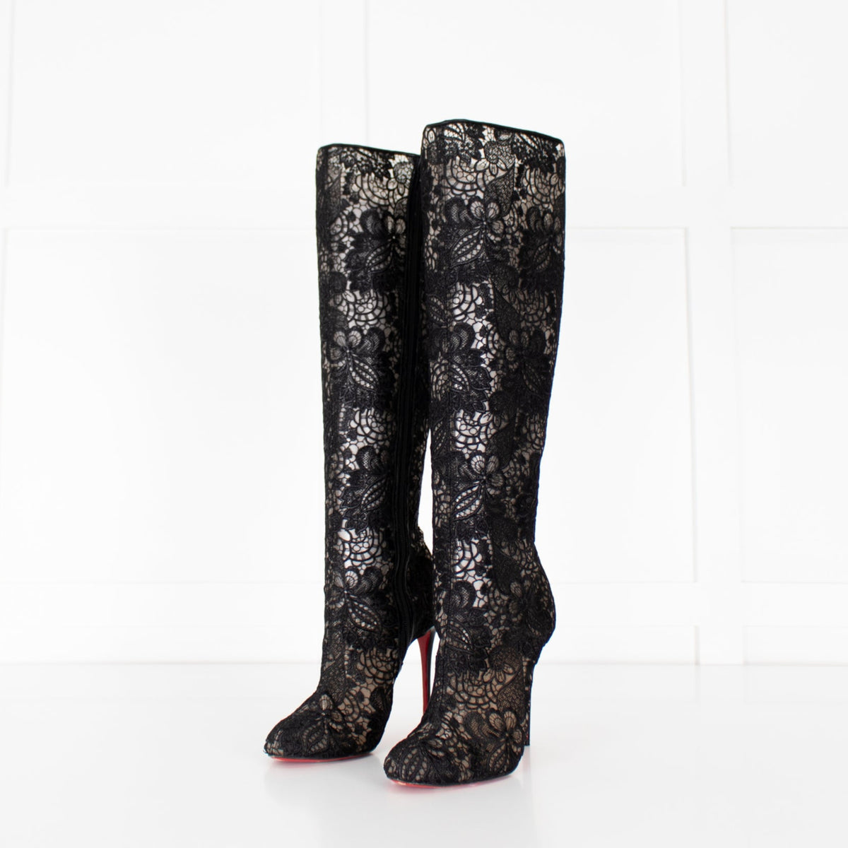 Christian Louboutin Black Lace Knee Boots